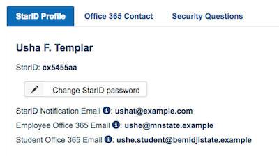 StarID self-service profile with new Office 365 email address information